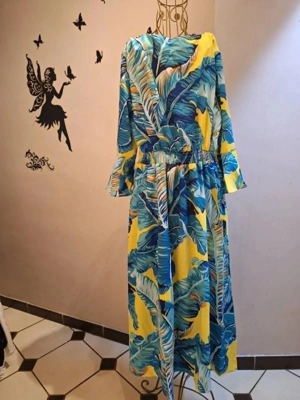 Vestido largo asimétrico con estampado tropical – photo 4